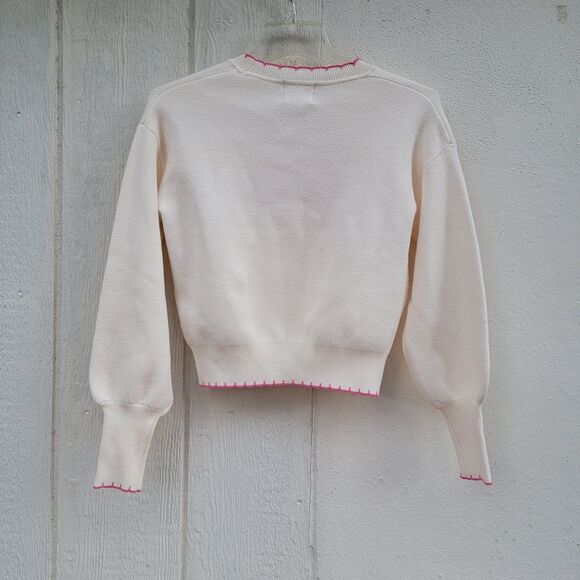willow & wind Sweaters - Willow & Wind Wht /pink bow print Longsleeve sweater Sz XS Coquette Preppy
